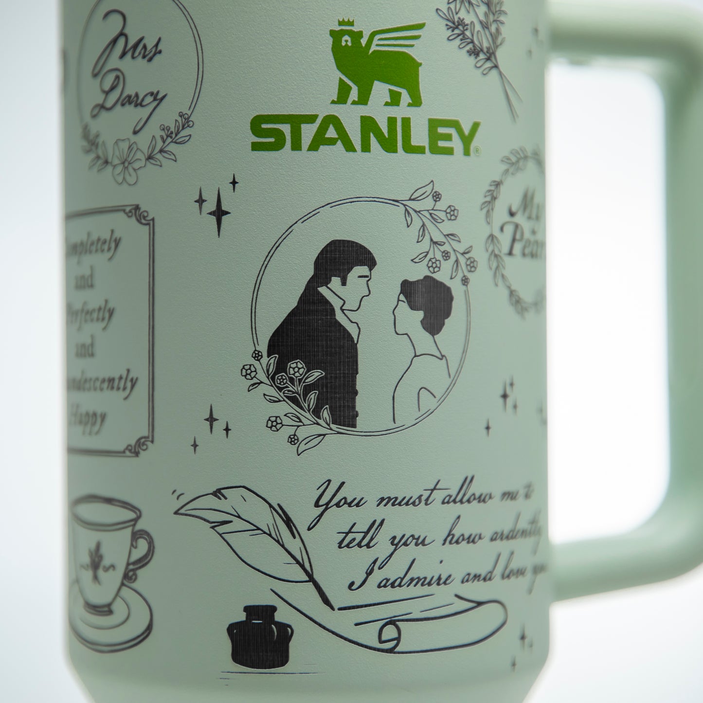 a coffee mug with a picture of a man and a woman on it