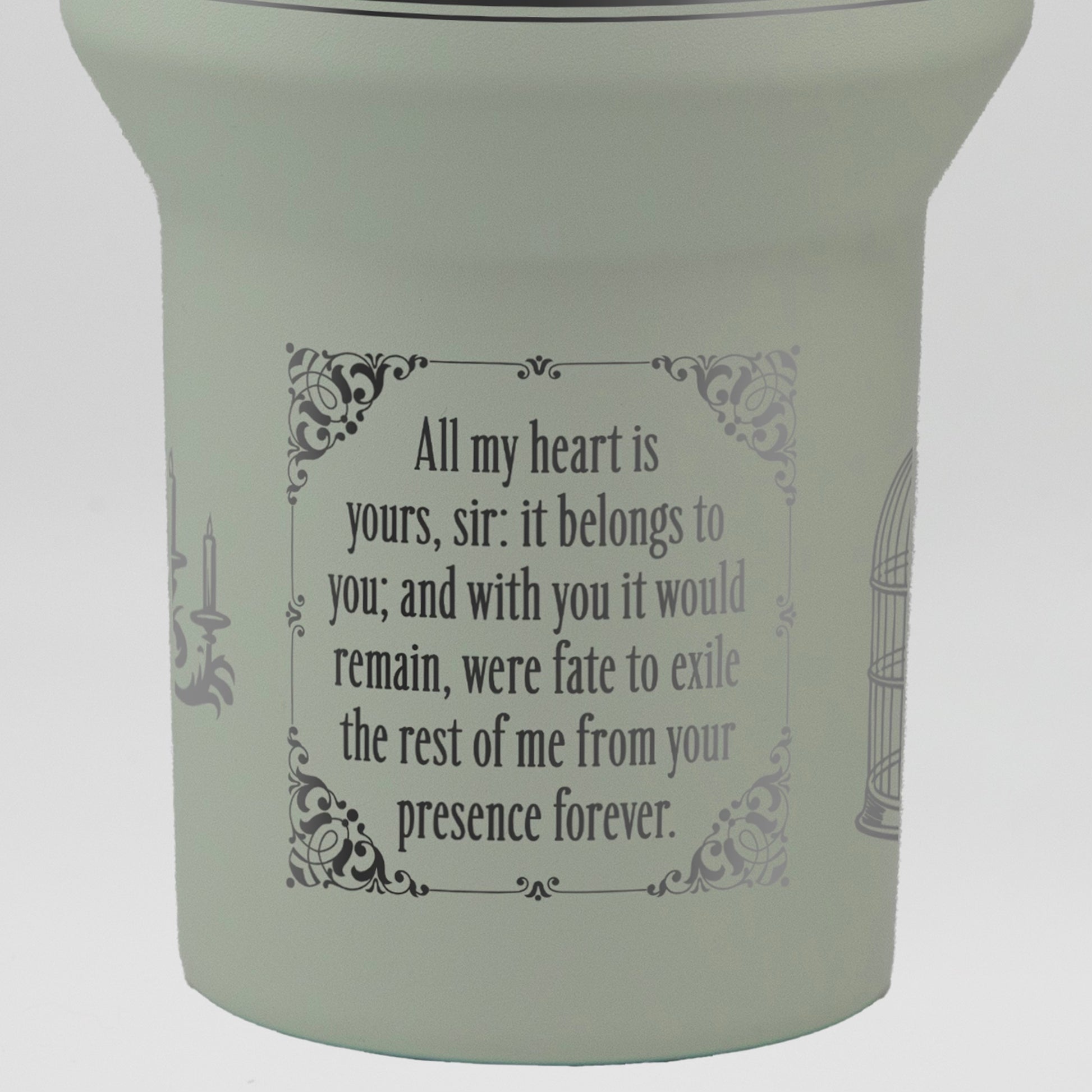 a white cup with a poem on it