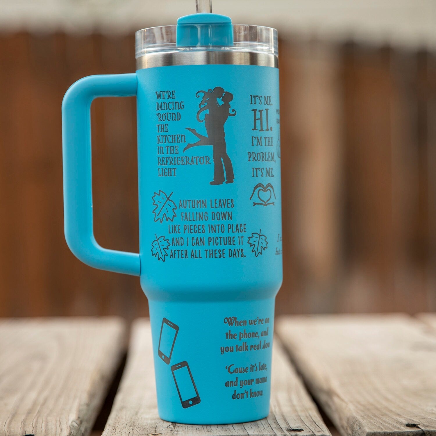 a blue travel mug with instructions on it