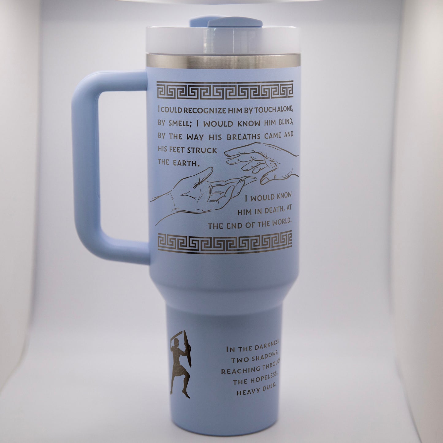 a travel mug with a picture of a person on it