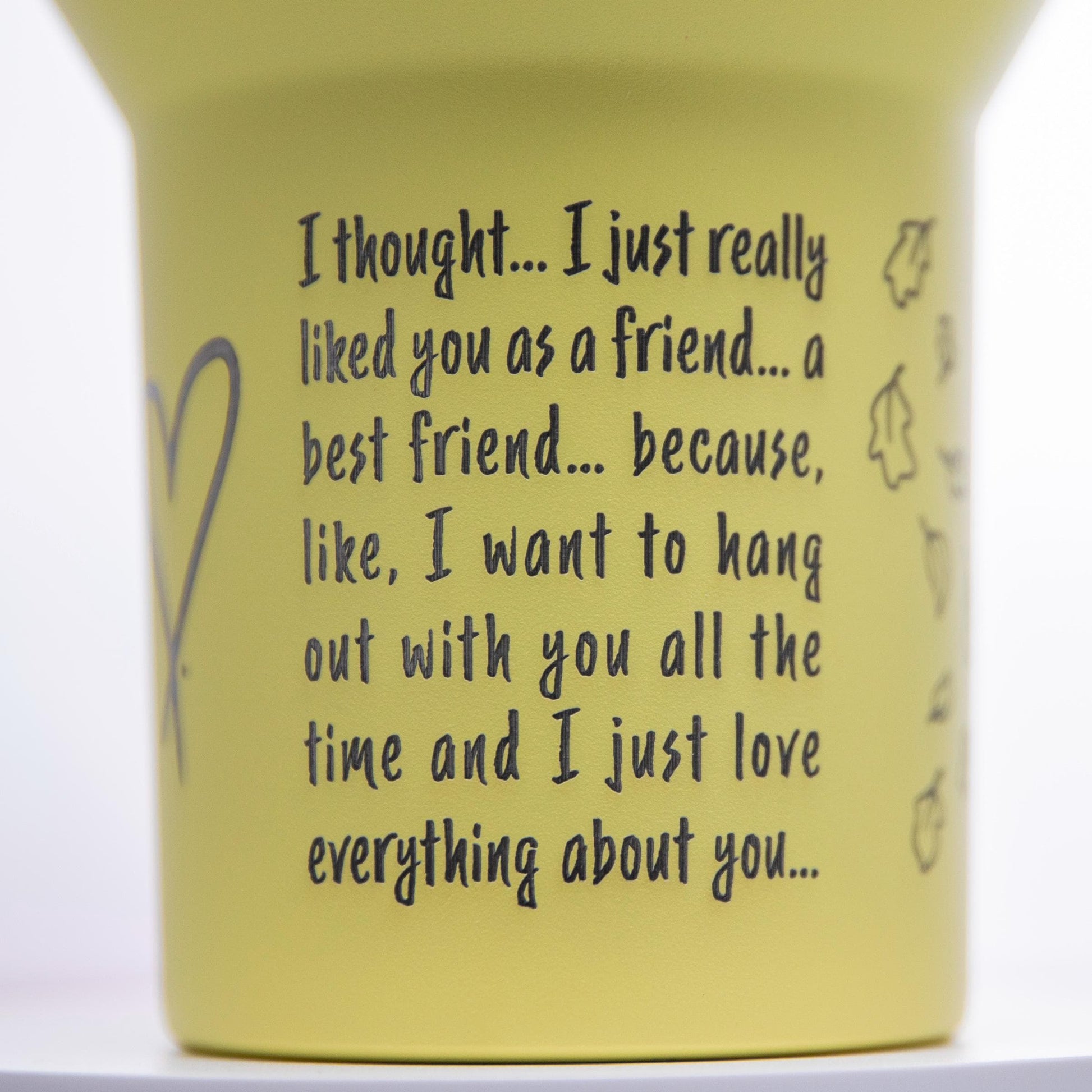 a yellow vase with a poem written on it