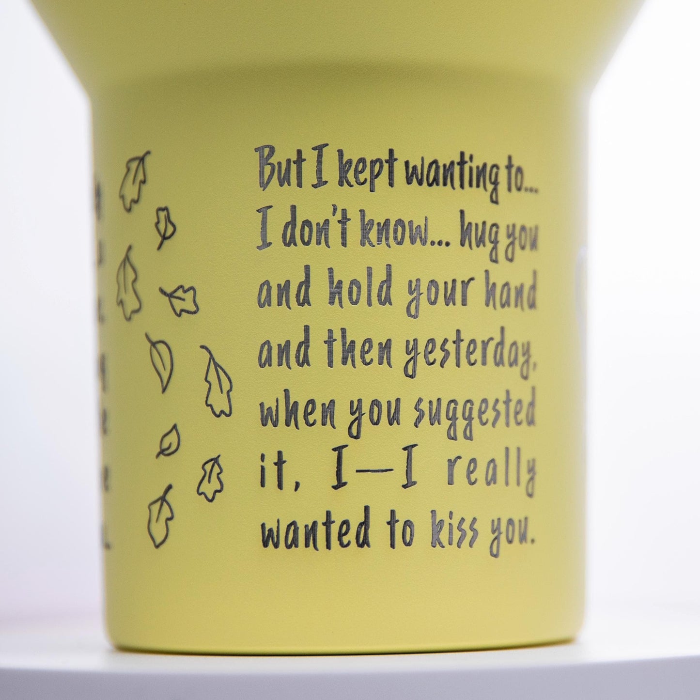 a yellow coffee cup with a poem written on it