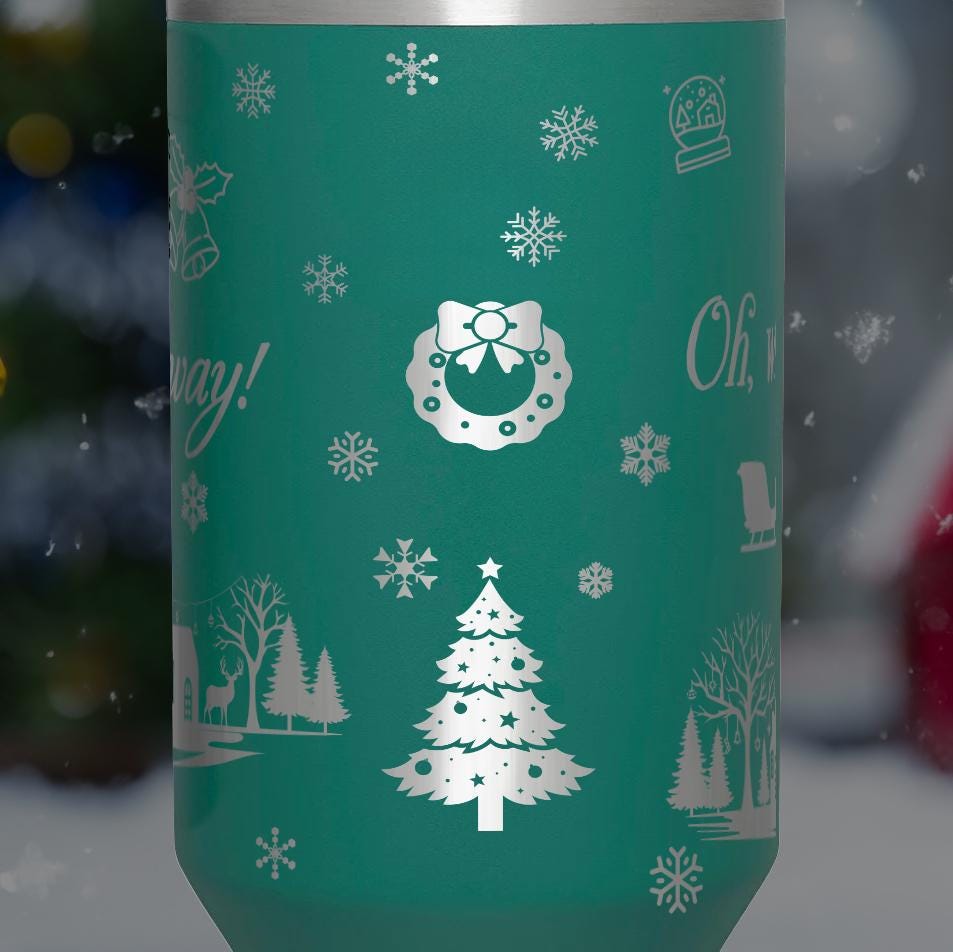 a green can with a christmas tree on it