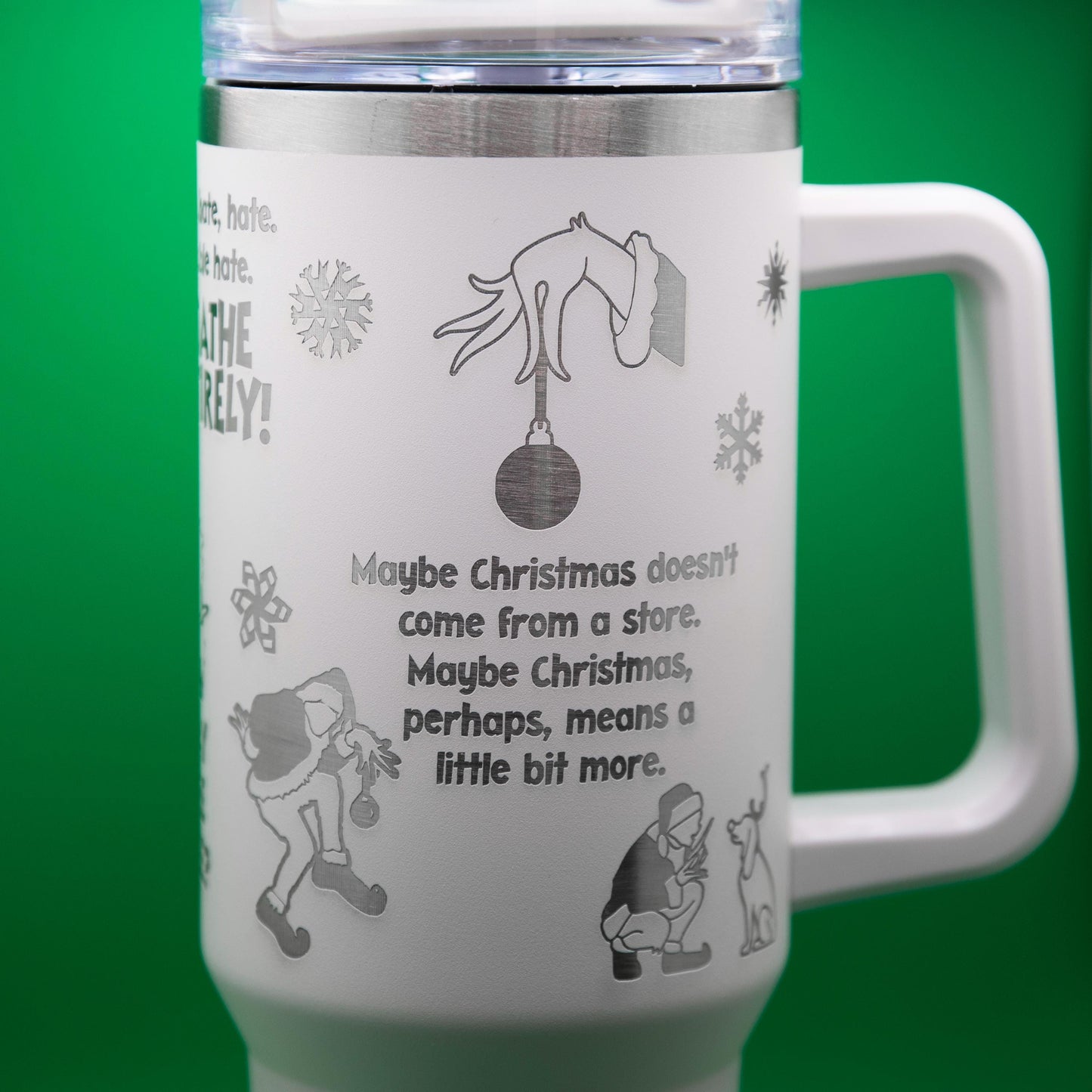 a white coffee mug with a christmas message on it