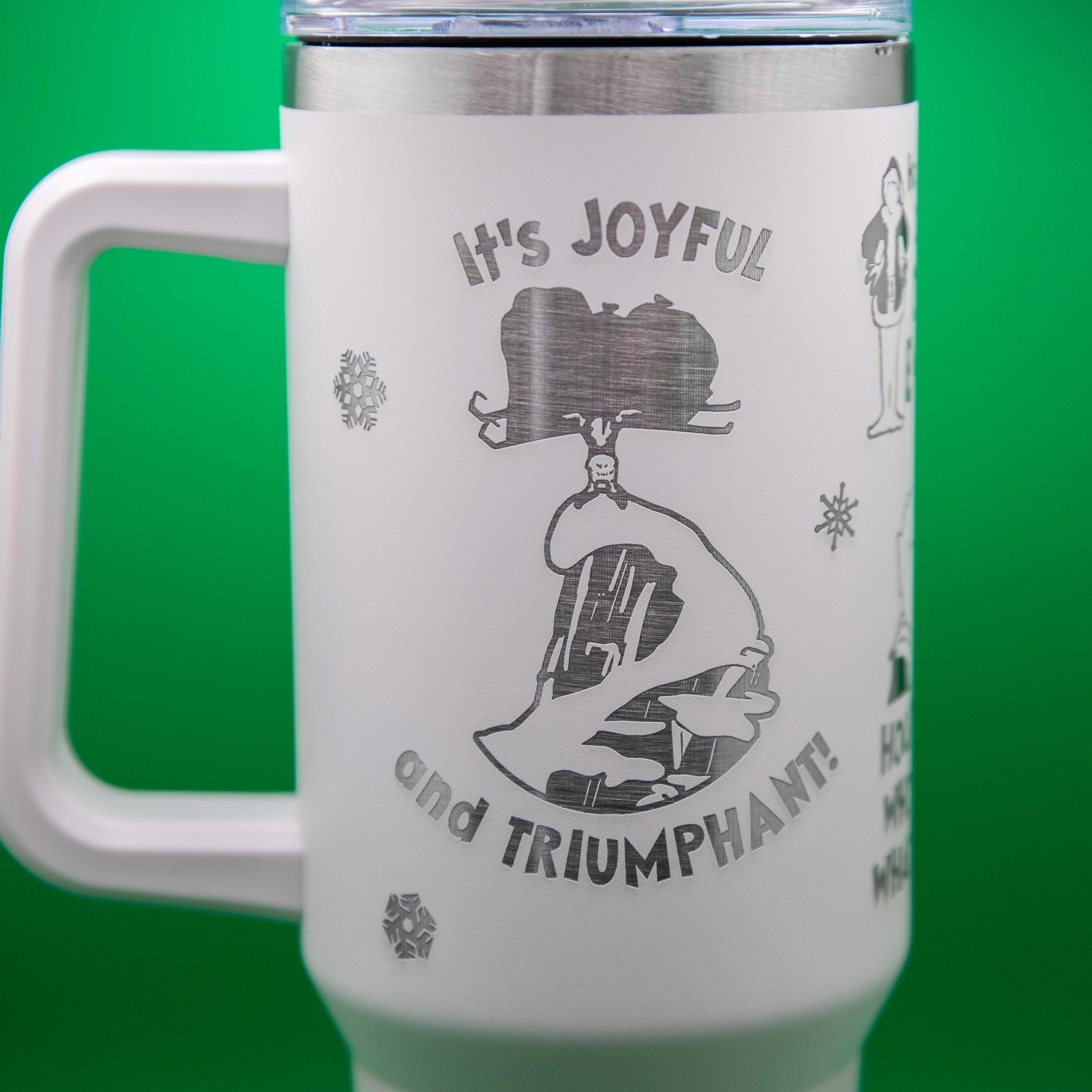 a white coffee mug with a design on it