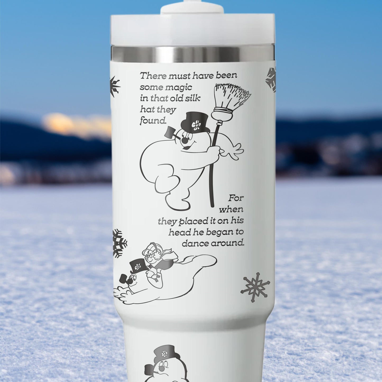 a travel mug with a cartoon character on it